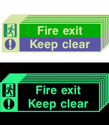 Photoluminescent Fire Exit - Keep Clear (Set of 6)