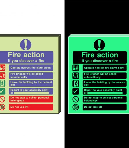 Photoluminescent Fire Action Signs 9 (Set of 6)