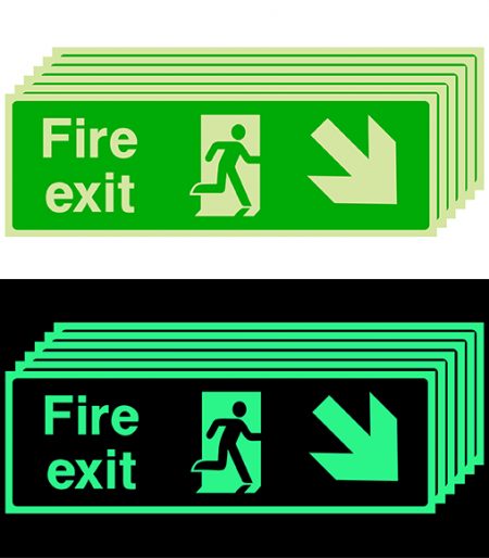 Photoluminescent Fire Exit Signs 6 (Set of 6)
